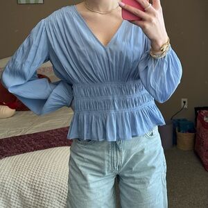 Chic Blue V-Neck Blouse